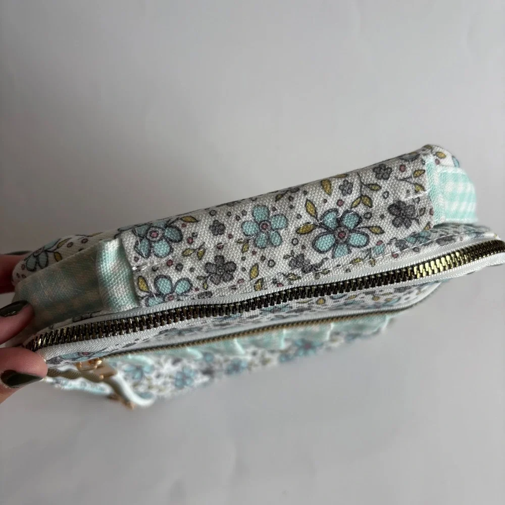 Kids Mint Blue Floral Gingham Insulated‎ Lunch Bag Ruffles Back to School NEW